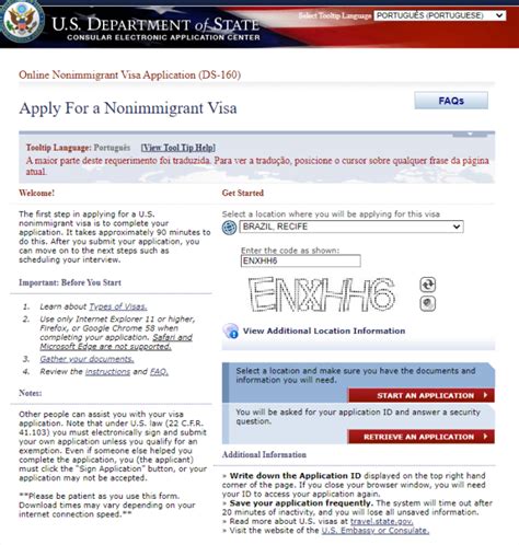 consular application center|formulário ds 160 site oficial.